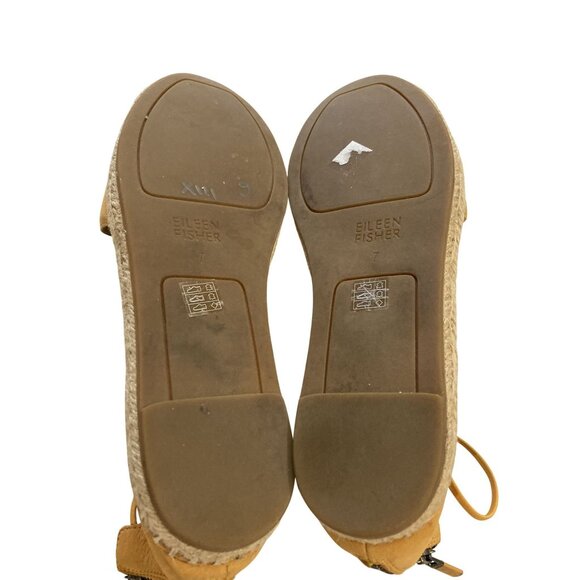 Eileen Fisher Women's Size 7 Tan Leather Espadrille Flats Back Zipper Closure - Picture 6 of 7